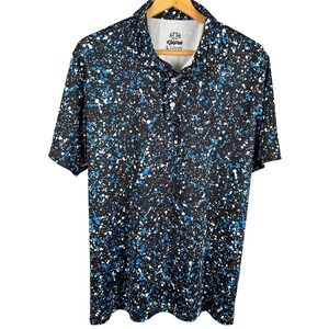 Kaipar Mens Large Performance Golf Polo Shirt Blue White Paint Splatter Black